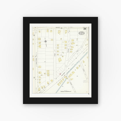Old map wall art mockup — black gallery frame with white mat — Sanborn Fire Insurance Map from Asheville, Buncombe County, North Carolina (1913), Sheet #0029