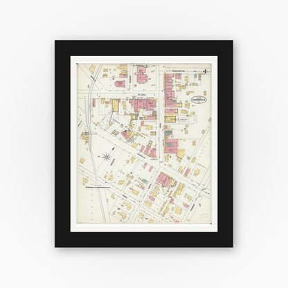 Old map wall art mockup — black gallery frame with white mat — Sanborn Fire Insurance Map from Edwardsville, Madison County, Illinois (1902), Sheet #0004