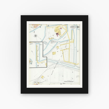 Old map wall art mockup — black gallery frame with white mat — Sanborn Fire Insurance Map from Marinette, Marinette County, Wisconsin (1901), Sheet #0020