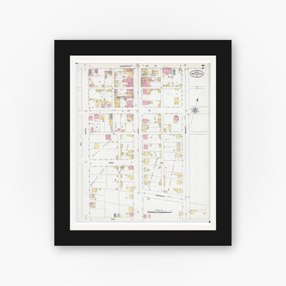 Old map wall art mockup — black gallery frame with white mat — Sanborn Fire Insurance Map from Waterloo, Monroe County, Illinois (1906), Sheet #0007