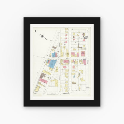 Old map wall art mockup — black gallery frame with white mat — Sanborn Fire Insurance Map from Del Rio, Val Verde County, Texas (1924), Sheet #0004