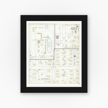 Old map wall art mockup — black gallery frame with white mat — Sanborn Fire Insurance Map from Shelbyville, Shelby County, Illinois (1911), Sheet #0012