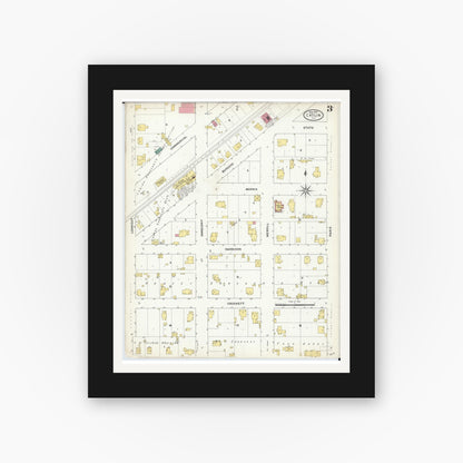 Old map wall art mockup — black gallery frame with white mat — Sanborn Fire Insurance Map from Catlin, Vermilion County, Illinois (1909), Sheet #0003