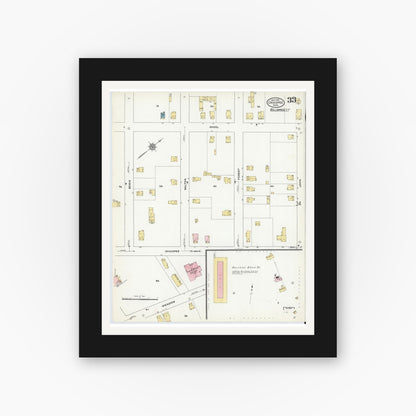 Old map wall art mockup — black gallery frame with white mat — Sanborn Fire Insurance Map from Chicopee, Hampden County, Massachusetts (1910), Sheet #0033