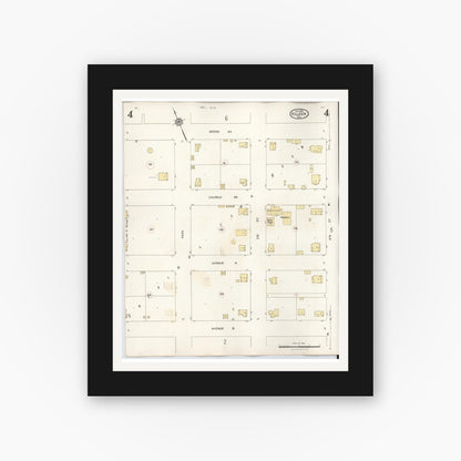 Old map wall art mockup — black gallery frame with white mat — Sanborn Fire Insurance Map from Killeen, Bell County, Texas (1937), Sheet #0004
