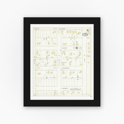 Old map wall art mockup — black gallery frame with white mat — Sanborn Fire Insurance Map from Plainview, Hale County, Texas (1914), Sheet #0002