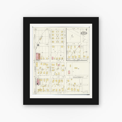 Old map wall art mockup — black gallery frame with white mat — Sanborn Fire Insurance Map from Beardstown, Cass County, Illinois (1919), Sheet #0007