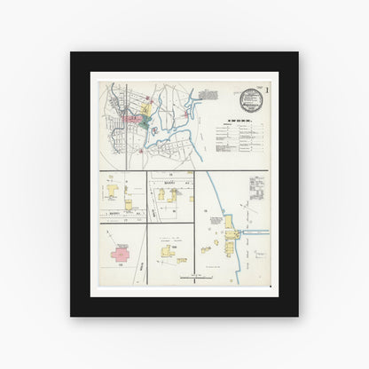 Old map wall art mockup — black gallery frame with white mat — Sanborn Fire Insurance Map from Mamaroneck, Westchester County, New York (1892), Sheet #0001