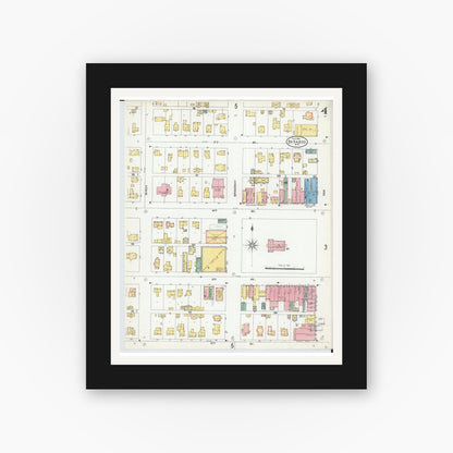 Old map wall art mockup — black gallery frame with white mat — Sanborn Fire Insurance Map from Baraboo, Sauk County, Wisconsin (1904), Sheet #0004