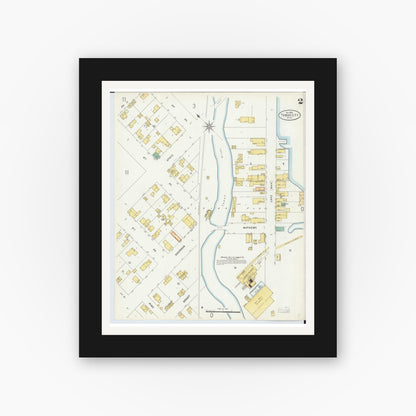 Old map wall art mockup — black gallery frame with white mat — Sanborn Fire Insurance Map from East Tawas, Iosco County, Michigan (1898), Sheet #0002