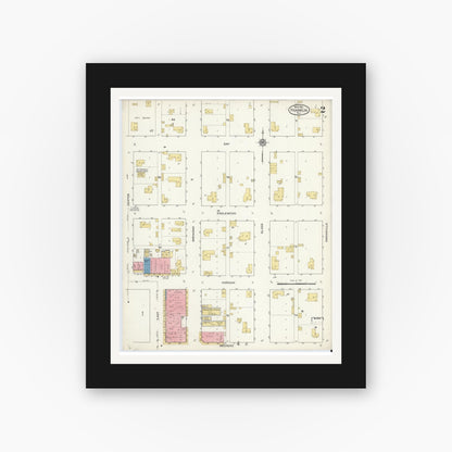 Old map wall art mockup — black gallery frame with white mat — Sanborn Fire Insurance Map from Franklin, Robertson County, Texas (1916), Sheet #0002