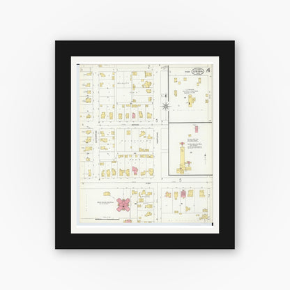 Old map wall art mockup — black gallery frame with white mat — Sanborn Fire Insurance Map from Bryan, Williams County, Ohio (1905), Sheet #0004