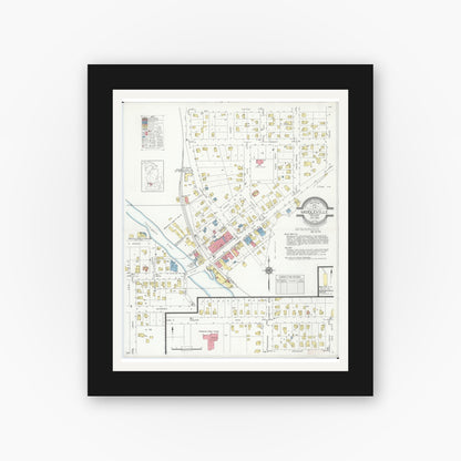 Old map wall art mockup — black gallery frame with white mat — Sanborn Fire Insurance Map from Middleville, Barry County, Michigan (1934), Sheet #0001