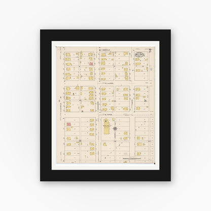Old map wall art mockup — black gallery frame with white mat — Sanborn Fire Insurance Map from Willard, Huron County, Ohio (1922), Sheet #0007