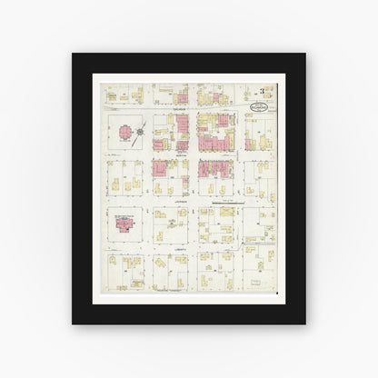 Old map wall art mockup — black gallery frame with white mat — Sanborn Fire Insurance Map from Richmond, Fort Bend County, Texas (1914), Sheet #0003