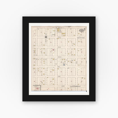Old map wall art mockup — black gallery frame with white mat — Sanborn Fire Insurance Map from Texhoma, Texas County, Oklahoma and Sherman County, Texas, Texas (1930), Sheet #0005