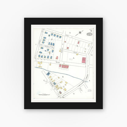 Old map wall art mockup — black gallery frame with white mat — Sanborn Fire Insurance Map from Ambler, Montgomery County, Pennsylvania (1921), Sheet #0007