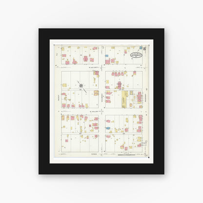 Old map wall art mockup — black gallery frame with white mat — Sanborn Fire Insurance Map from Jefferson City, Cole County, Missouri (1916), Sheet #0008