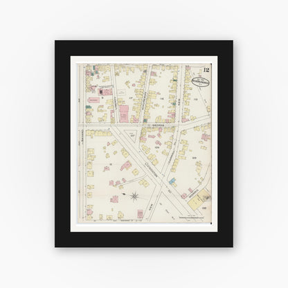 Old map wall art mockup — black gallery frame with white mat — Sanborn Fire Insurance Map from New Brunswick, Middlesex County, New Jersey (1886), Sheet #0012