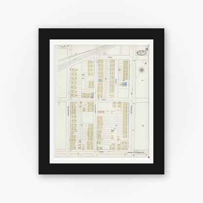 Old map wall art mockup — black gallery frame with white mat — Sanborn Fire Insurance Map from Bristol, Bucks County, Pennsylvania (1894), Sheet #0008