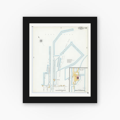 Old map wall art mockup — black gallery frame with white mat — Sanborn Fire Insurance Map from Cheboygan, Cheboygan County, Michigan (1900), Sheet #0014