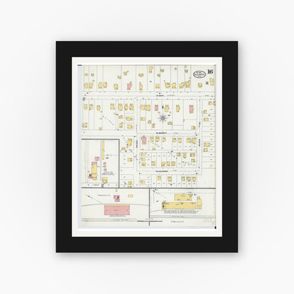 Old map wall art mockup — black gallery frame with white mat — Sanborn Fire Insurance Map from Alliance, Stark County, Ohio (1904), Sheet #0016