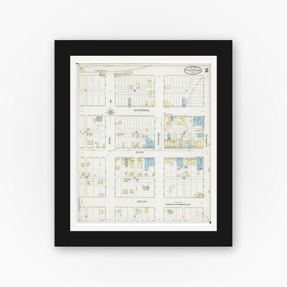 Old map wall art mockup — black gallery frame with white mat — Sanborn Fire Insurance Map from Pipestone, Pipestone County, Minnesota (1892), Sheet #0002