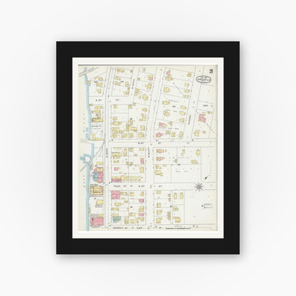 Old map wall art mockup — black gallery frame with white mat — Sanborn Fire Insurance Map from Janesville, Rock County, Wisconsin (1895), Sheet #0003