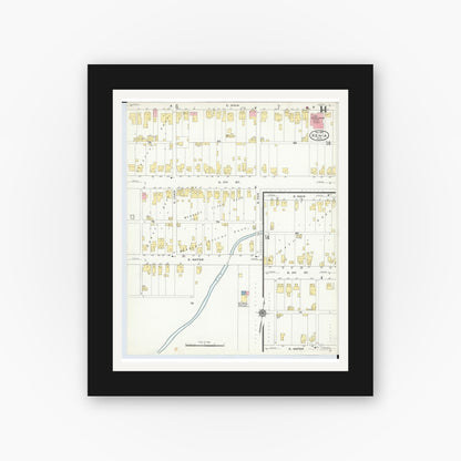 Old map wall art mockup — black gallery frame with white mat — Sanborn Fire Insurance Map from Xenia, Greene County, Ohio (1910), Sheet #0014