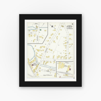 Old map wall art mockup — black gallery frame with white mat — Sanborn Fire Insurance Map from Ashburnham, Worcester County, Massachusetts (1909), Sheet #0006