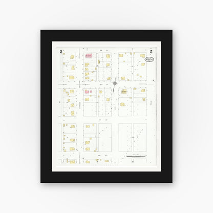 Old map wall art mockup — black gallery frame with white mat — Sanborn Fire Insurance Map from Roscoe, Nolan County, Texas (1927), Sheet #0005