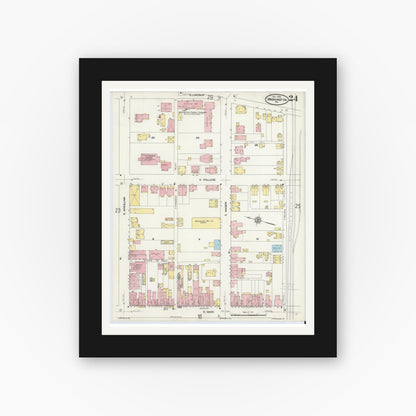 Old map wall art mockup — black gallery frame with white mat — Sanborn Fire Insurance Map from Washington, Washington County, Pennsylvania (1909), Sheet #0024