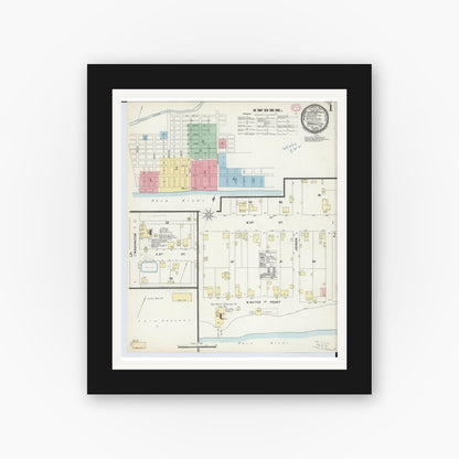 Old map wall art mockup — black gallery frame with white mat — Sanborn Fire Insurance Map from Manchester, Adams County, Ohio (1897), Sheet #0001