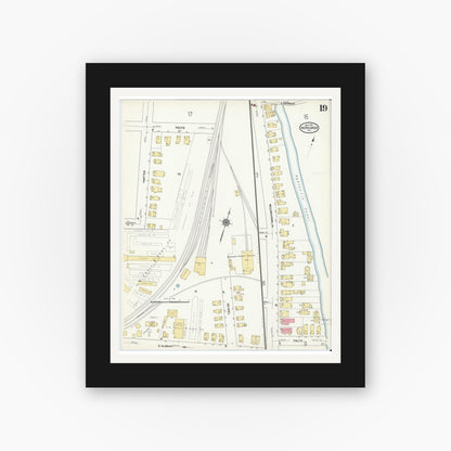 Old map wall art mockup — black gallery frame with white mat — Sanborn Fire Insurance Map from Herkimer, Herkimer County, New York (1911), Sheet #0019