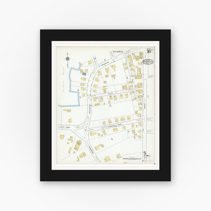 Old map wall art mockup — black gallery frame with white mat — Sanborn Fire Insurance Map from Braintree, Norfolk County, Massachusetts (1919), Sheet #0010
