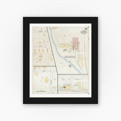 Old map wall art mockup — black gallery frame with white mat — Sanborn Fire Insurance Map from Whitman, Plymouth County, Massachusetts (1896), Sheet #0010
