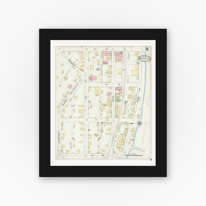 Old map wall art mockup — black gallery frame with white mat — Sanborn Fire Insurance Map from Emlenton, Venango County, Pennsylvania (1891), Sheet #0002