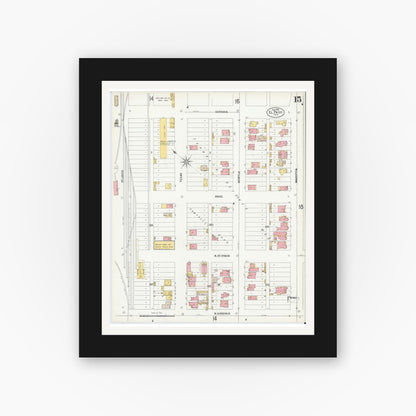 Old map wall art mockup — black gallery frame with white mat — Sanborn Fire Insurance Map from El Paso, El Paso County, Texas (1900), Sheet #0015