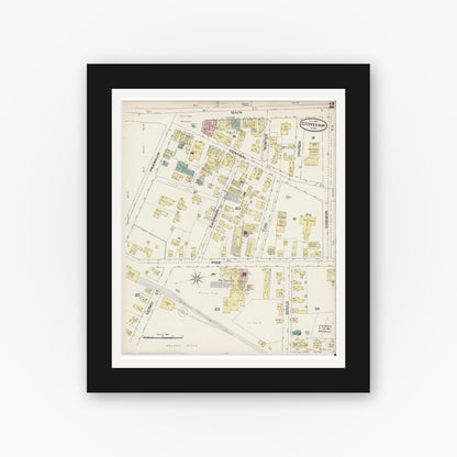 Old map wall art mockup — black gallery frame with white mat — Sanborn Fire Insurance Map from Stoneham, Middlesex County, Massachusetts (1887), Sheet #0002