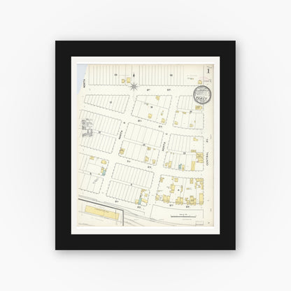 Old map wall art mockup — black gallery frame with white mat — Sanborn Fire Insurance Map from Tracy, San Joaquin County, California (1892) - Complete Map Set