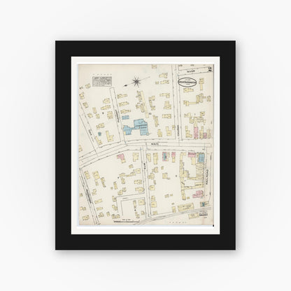Old map wall art mockup — black gallery frame with white mat — Sanborn Fire Insurance Map from Great Barrington, Berkshire County, Massachusetts (1884), Sheet #0002