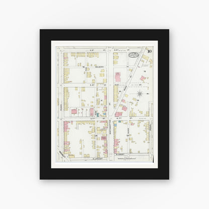 Old map wall art mockup — black gallery frame with white mat — Sanborn Fire Insurance Map from Easton, Northampton County, Pennsylvania (1892), Sheet #0010
