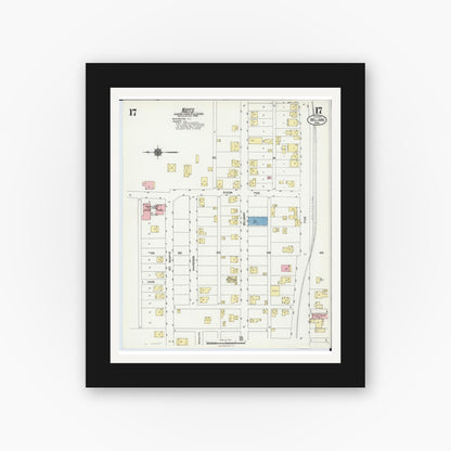 Old map wall art mockup — black gallery frame with white mat — Sanborn Fire Insurance Map from Bellaire, Belmont County, Ohio (1924), Sheet #0017