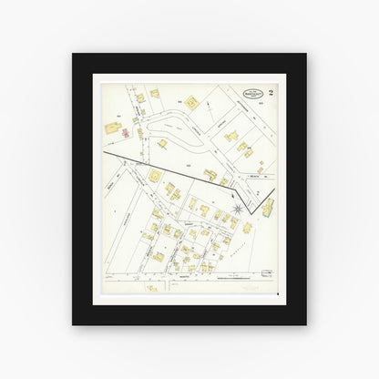 Old map wall art mockup — black gallery frame with white mat — Sanborn Fire Insurance Map from Nantucket, Nantucket County, Massachusetts (1909), Sheet #0002