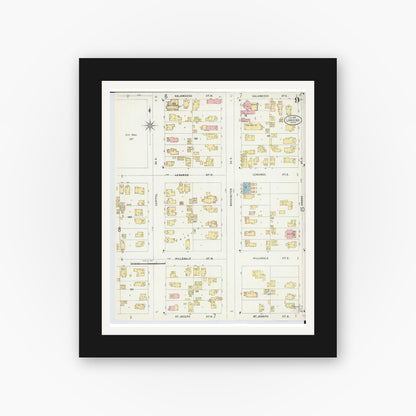 Old map wall art mockup — black gallery frame with white mat — Sanborn Fire Insurance Map from Lansing, Ingham County, Michigan (1898), Sheet #0009