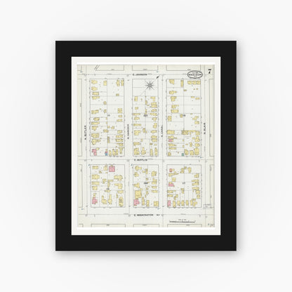 Old map wall art mockup — black gallery frame with white mat — Sanborn Fire Insurance Map from Madison, Dane County, Wisconsin (1892), Sheet #0007