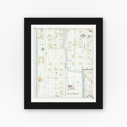 Old map wall art mockup — black gallery frame with white mat — Sanborn Fire Insurance Map from Delphos, Van Wert And Allen Counties, Ohio (1904), Sheet #0013