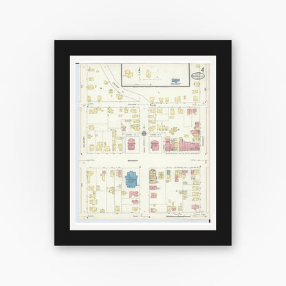 Old map wall art mockup — black gallery frame with white mat — Sanborn Fire Insurance Map from Granville, Licking County, Ohio (1913), Sheet #0004