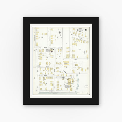Old map wall art mockup — black gallery frame with white mat — Sanborn Fire Insurance Map from Johnstown, Fulton County, New York (1912), Sheet #0019