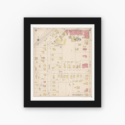 Old map wall art mockup — black gallery frame with white mat — Sanborn Fire Insurance Map from Wellington, Lorain County, Ohio (1922), Sheet #0004